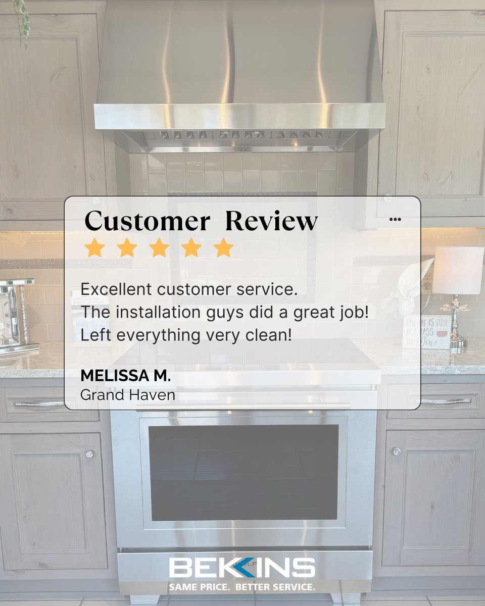 _bekins's tweet photo. Customer Service is a high priority for everyone on our team from the time you walk through our door until our installers walk out of yours. Thank you for choosing Bekins, Melissa!

#BekinsAppliances #westmichigan #shoplocal #appliances #installation https://t.co/PuEMzlmndE