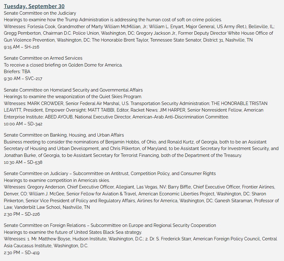 Today's hearings list: