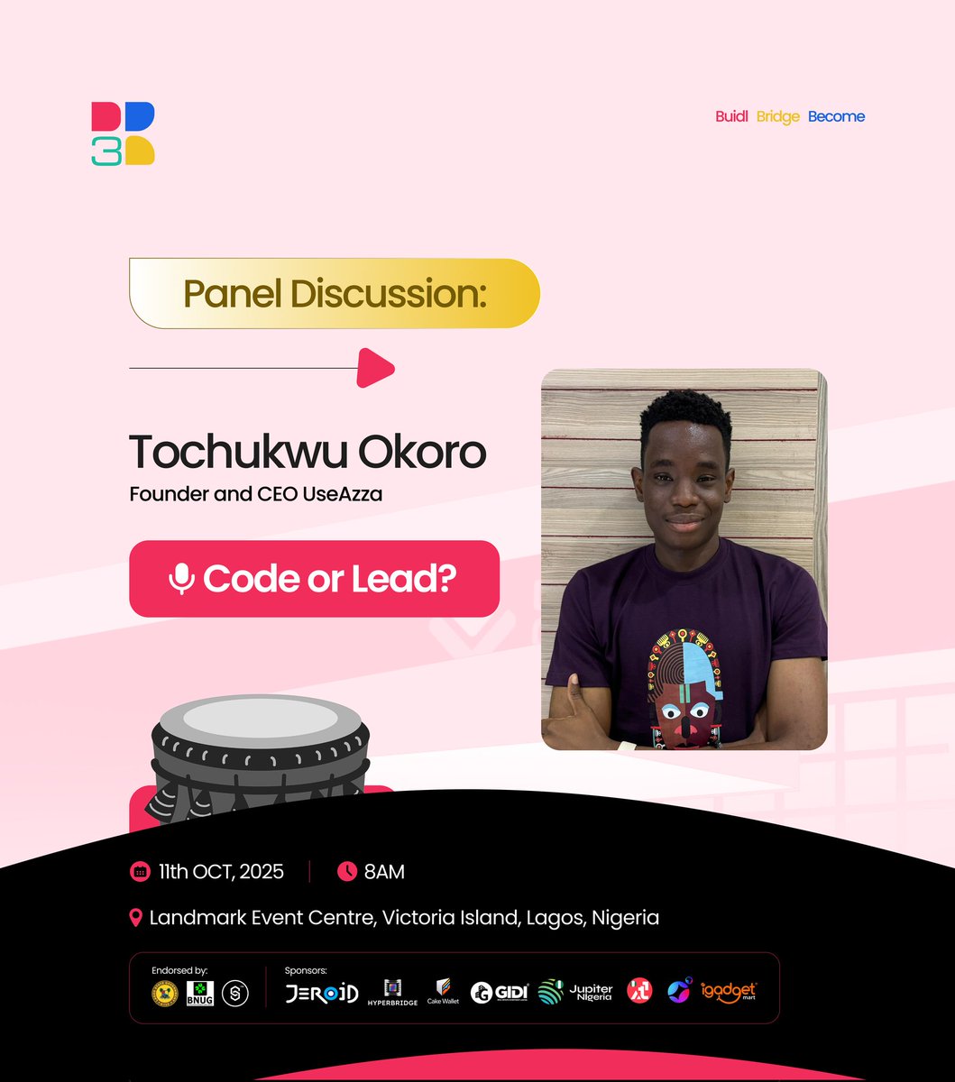 𝐒𝐩𝐞𝐚𝐤𝐞𝐫 𝟑 𝐓𝐨𝐜𝐡𝐮𝐤𝐰𝐮 𝐎𝐤𝐨𝐫𝐨 Founder of @useazza.  @ToochukwuOkoro2 brings crypto into WhatsApp chats, letting users buy,  sell, and cash out in seconds. Simple, fast, and user-first.