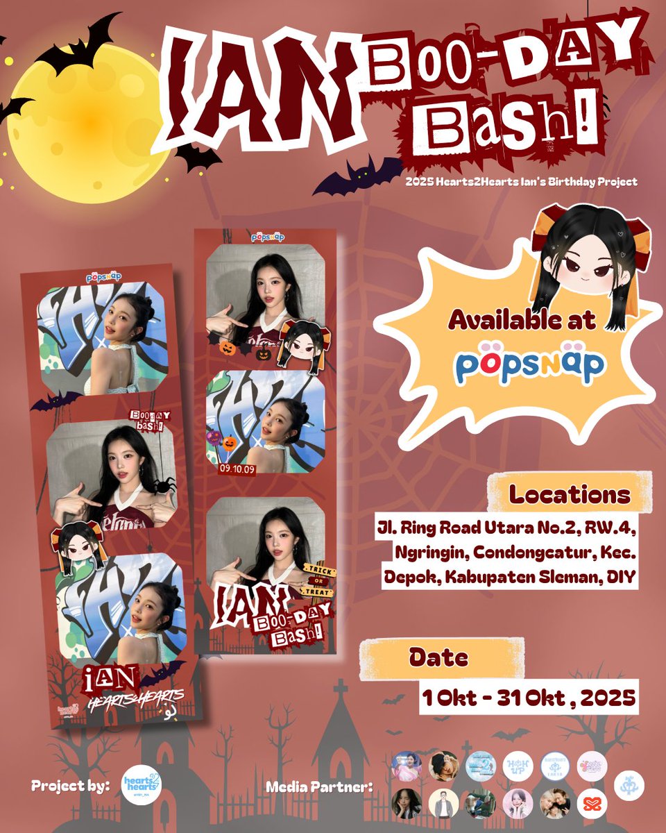 『 2025 Hearts2Hearts IAN Birthday Project by <a href="/H2H_INA/">Hearts2Hearts Indonesia</a> x popsnap』

𖦹˖°.🎃 𝚰𝐀𝐍 𝐁𝐎𝐎-𝐃𝐀𝐘 𝐁𝐀𝐒𝐇! 👻 ̟࿔*:⋆ 
📍popsnap
📆 October 1st - October 31st, 2025

Please use hashtag #IAN_BOODAYBASH and tag <a href="/H2H_INA/">Hearts2Hearts Indonesia</a> if you use this frame 😉

 ˖ִ ࣪Snap your spooky smile and join