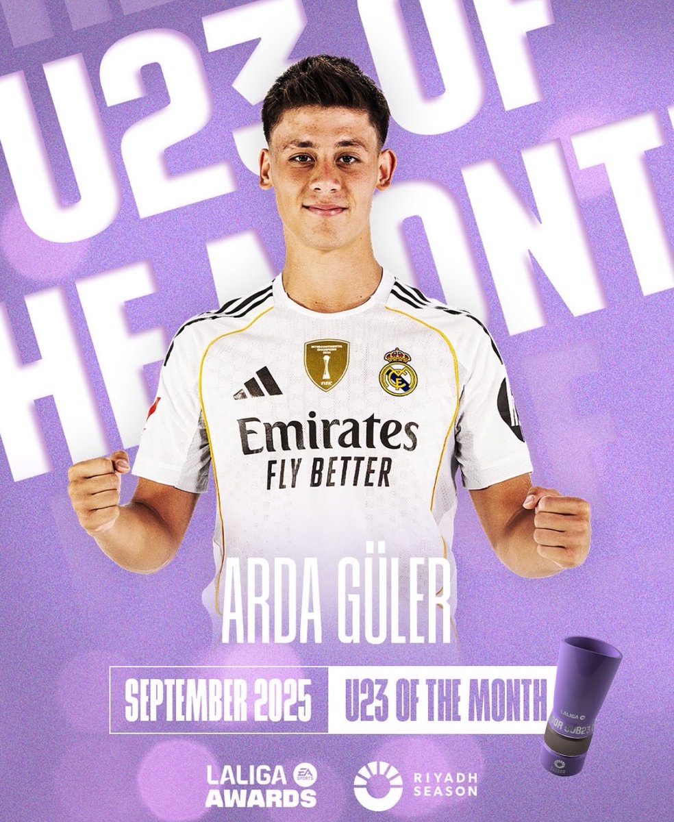 🚨| 𝐎𝐅𝐅𝐈𝐂𝐈𝐄𝐋: Arda Güler est élu JOUEUR DU MOIS U-23 en Liga. ✅👑