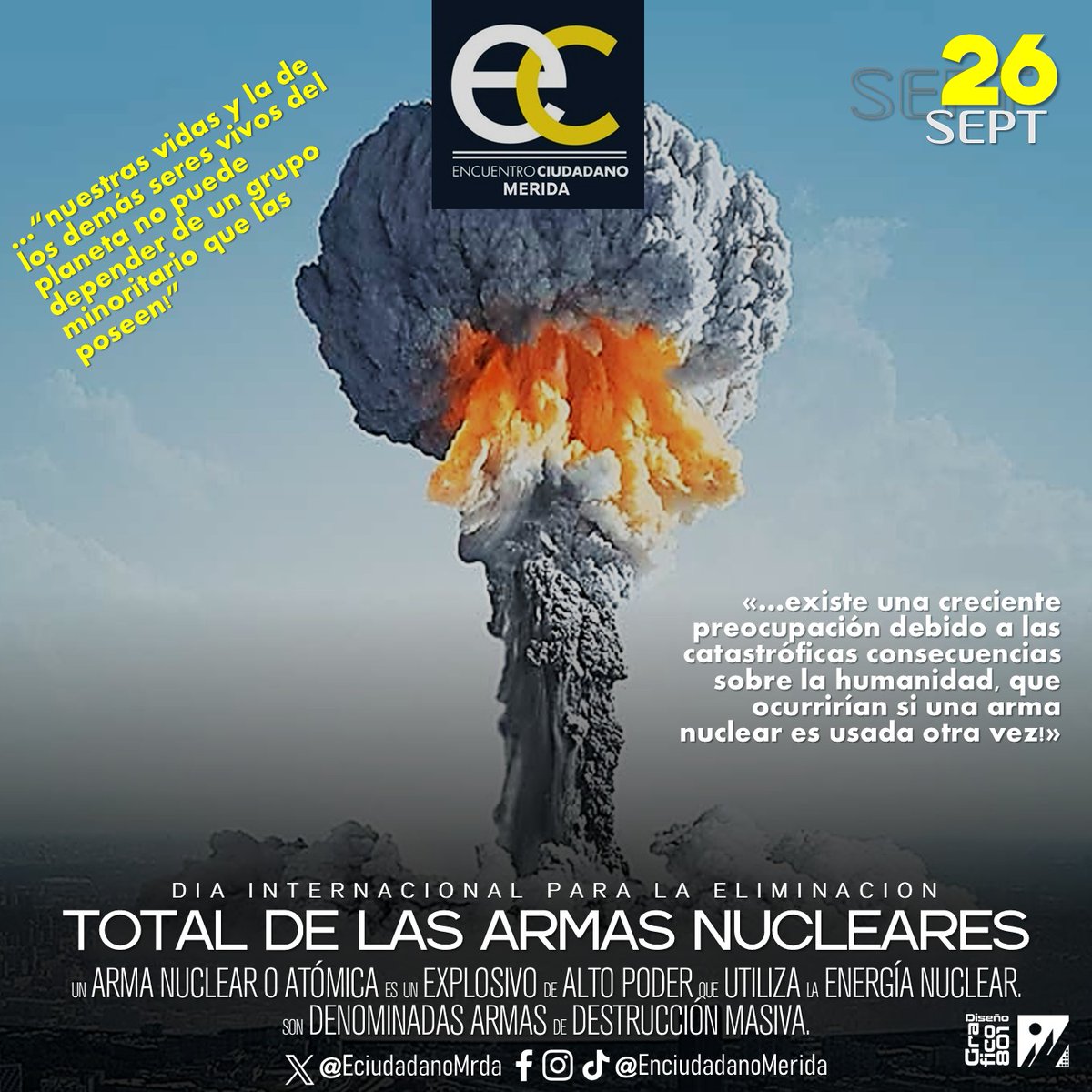 EciudadanoMrda's tweet image. #26Sept Este día ofrece una ocasión para que la comunidad mundial reafirme su compromiso con el desarme nuclear a nivel mundial.
@EnCiudadanoVzla
@ecjuventudesmrd
@delsasolorzano
