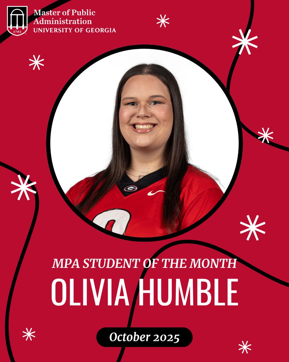 ugapadp's tweet image. Congratulations to Olivia Humble, our October MPA Student of the Month!
Read more about Olivia here: spia.uga.edu/october-2025-m…

#UGASPIA #UGAMPA #CommitTo #PublicService