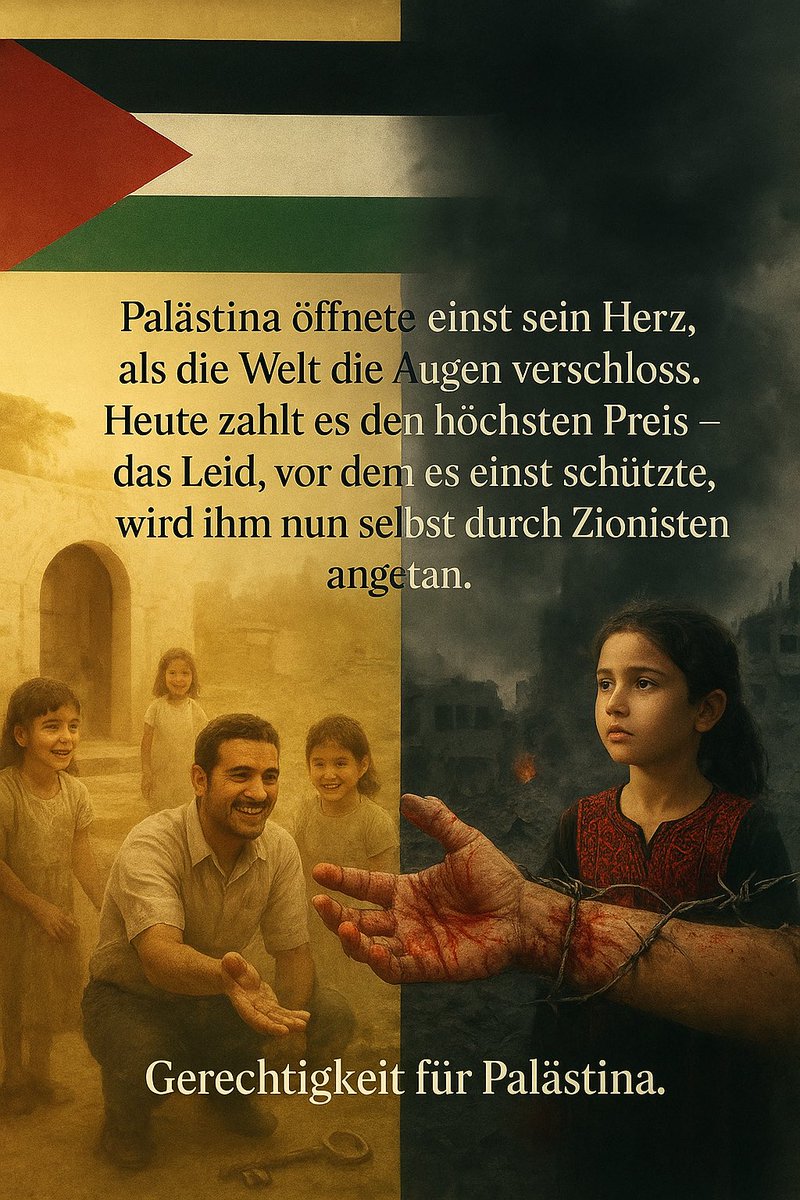 🇵🇸 #Palästina öffnete einst sein #Herz, als die #Welt schwieg.
Heute zahlt es den höchsten #Preis – das #Leid, vor dem es einst schützte, wird ihm nun selbst angetan.

✊ #Gerechtigkeit für Palästina.
#FreePalestine #AllEyesOnGaza #EndTheOccupation