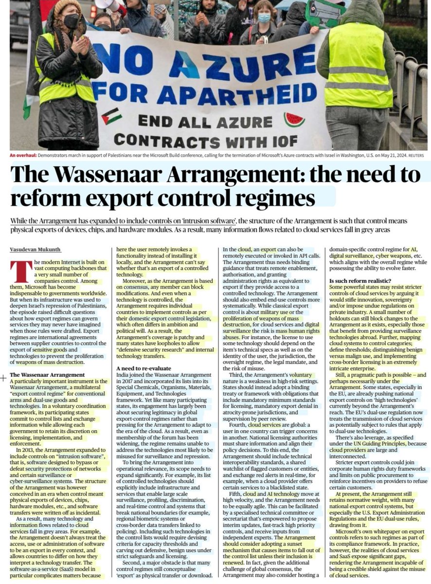 imRavikantYadav's tweet image. The Wassenaar Arrangement: the need to reform export control regimes
:An informative article by Sh Vasudevan Mukunth
@1amnerd
#WassenarAgreement #Arrangement
#ExportControl #Sensitive
#DualUse #Goods
#WMD #ConventionalArms
#technology #IntrusionSoftware
#CloudSecurity
#UPSC