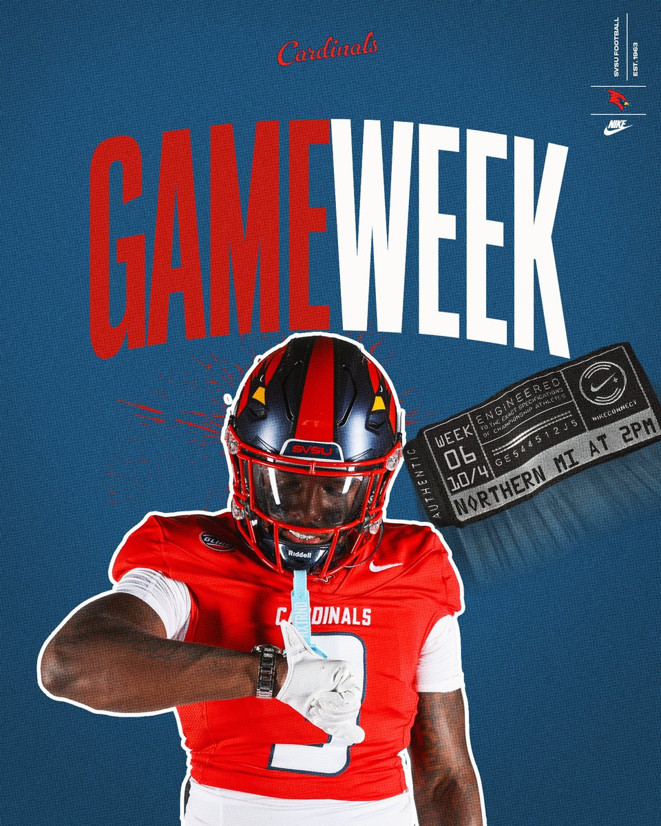 svsu_football's tweet photo. 𝗜𝗧'𝗦 𝗚𝗔𝗠𝗘 𝗪𝗘𝗘𝗞!

🆚» Northern Michigan 
📅» Sat, October 4th
📍» Home Game
🏟️» Harvey R. Wickes 
🕐» 2:00 PM 

#EarnIT🎯 https://t.co/WNaNvqVAsA