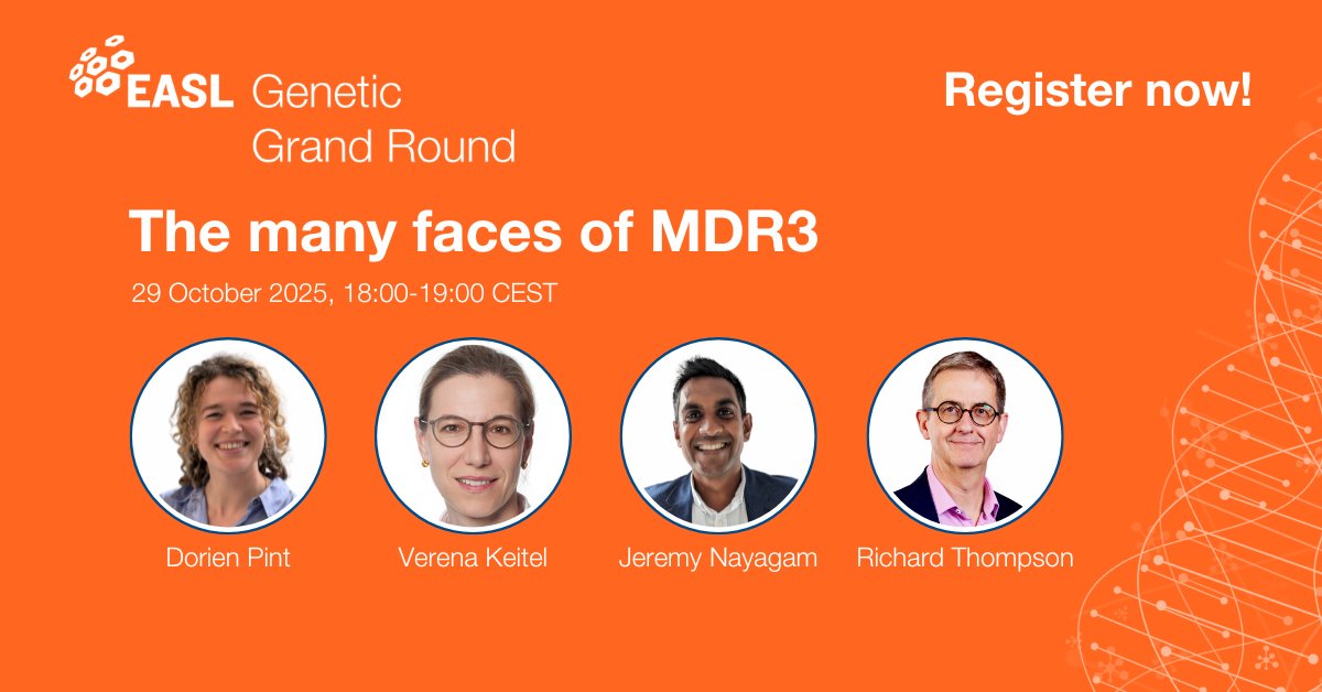 EASLnews's tweet photo. In this second online edition of the EASL Genetic Grand Round, experts @DorienPint, @KeitelVerena, Jeremy Nayagam and Richard Thompson will discuss cases of MDR3 deficiency.
๐๏ธ Wednesday 29 October, 18:00 CEST
Register now on: https://t.co/CLY0Gs4l7a
#LiverTwitter #LiverX https://t.co/jooiyXz9x7