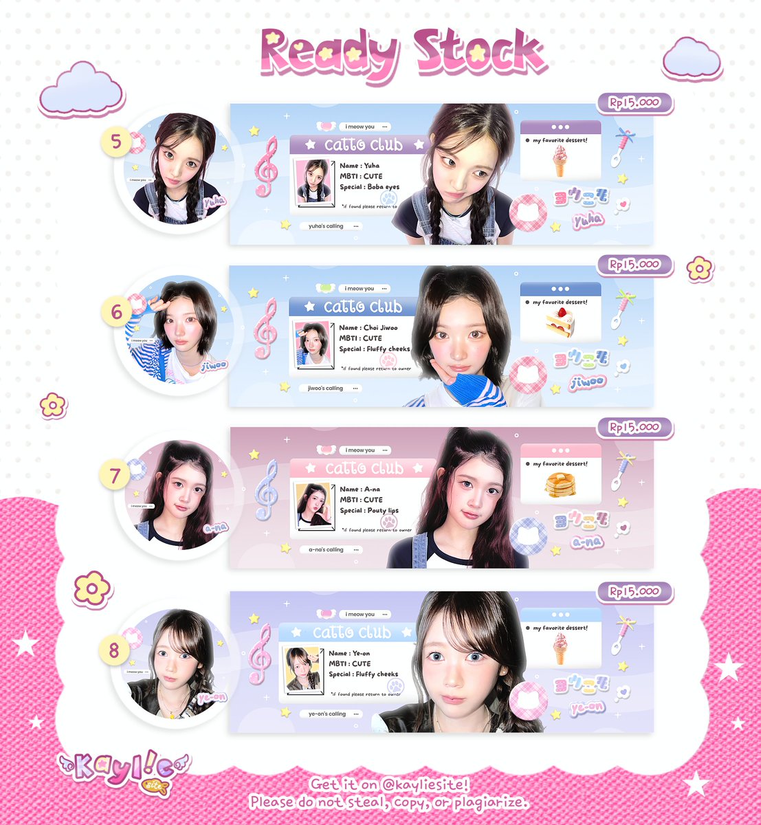 |  プリン ๑ 🍮  help RT please, tysm!

📞💓🌸 ⸝ ⸝  Hearts2Hearts member catto club IDs are here! DM me to claim them! You can also req for your own ID too 🐈‍⬛.⋅✉️

Layout ready stock Carmen, Ian, Juun, Stella, Yuha, Jiwoo, A-na, Ye-on