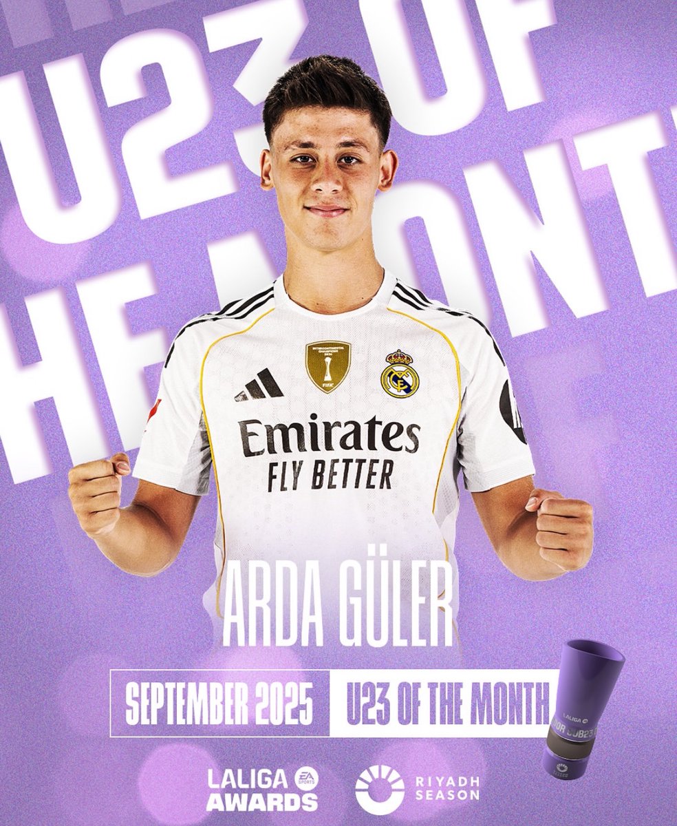 Gözbebeğimiz <a href="/10ardaguler/">Arda Güler</a>, La Liga'da ayın en iyi U23 oyuncusu seçildi. 💎