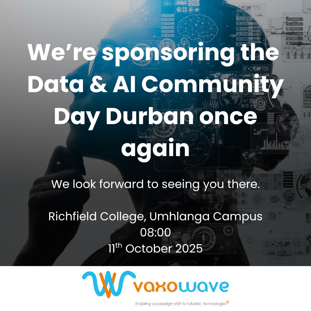 vaxowave's tweet image. We are excited to share that our team will be attending the upcoming Data &amp;amp; AI Community Day Durban. 

#DurbanDataAndAI #DataAndAI #Innovation #TechnologyCommunity #AILeadership #FutureOfTech #Vaxowave