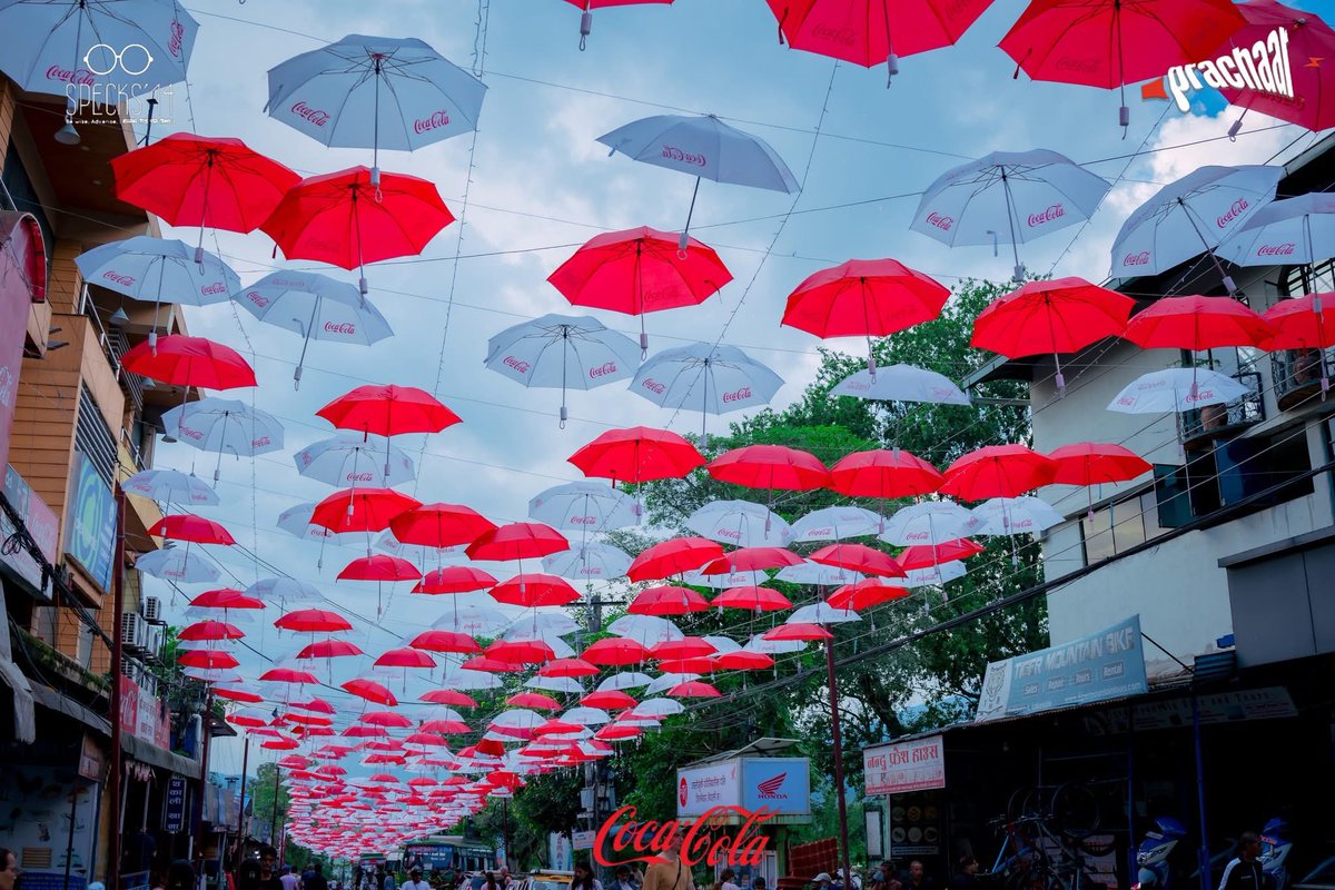 Coka-Cola Umbrella Street at Lakeside, Pokhara. ☂️
Umbrella Street Campaign for @cocacolanepal by us. 
New Tourism Season with New Destination.
Still work is not finished yet, excited to share you all final touches.

#Pokhara #Cokacola #Prachaar #LakesideStreet #cokeStreet
