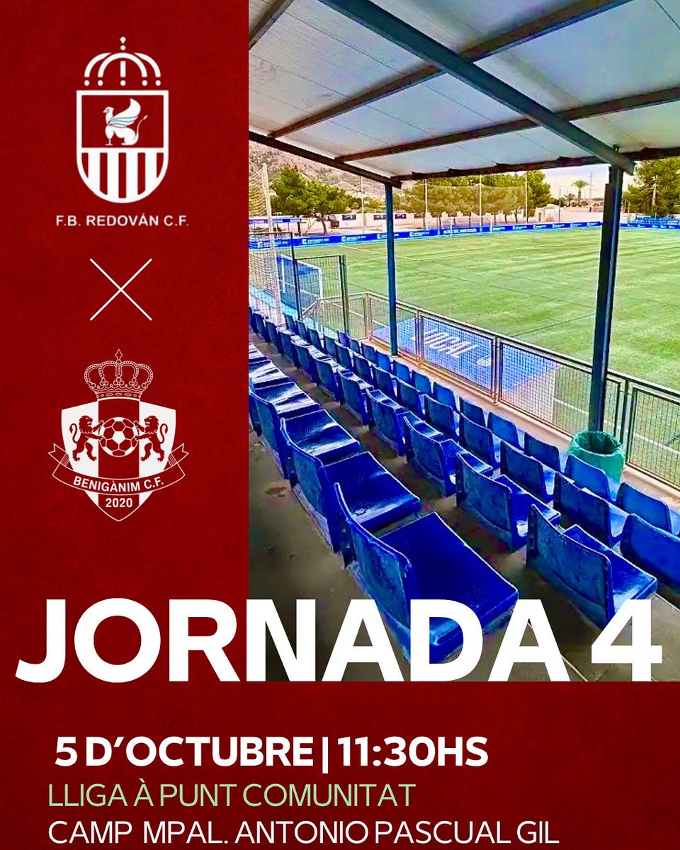 NOVA JORNADA LLIGUERA 💪🏼

🏆 Lliga À Punt Comunitat 
⚽️ Jornada 4
🆚 FB Redován CF
🏟 Camp Mpal. Antonio Pascual Gil
📍 Redován
📆 Diumenge 5 d'octubre 
🕘 11:30 H

25/26 UNITS IMPARABLES