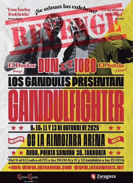 El GANDULFIGHTER vuelve estas fiestas de El Pilar. Tú eliges el repertorio y decides las canciones que quieres que destrocemos. Sé el dueño de tu propio destino. En el C.C. La Almozara. Entradas:

losgandules.net/tour/

entradium.com

elperiodicodearagon.com/fiestas-del-pi…