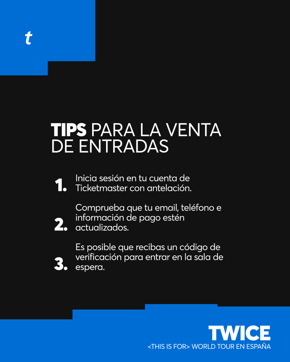 This is for ONCE 🫰 ¡<a href="/JYPETWICE/">TWICE</a>  regresa con la gira mundial &lt;THIS IS FOR&gt; en España ✨
⏰ A la venta el jueves 9 de octubre a las 10:00. ¡Aquí tienes lo que necesitas saber para estar listx cuando salgan las entradas! 🎫