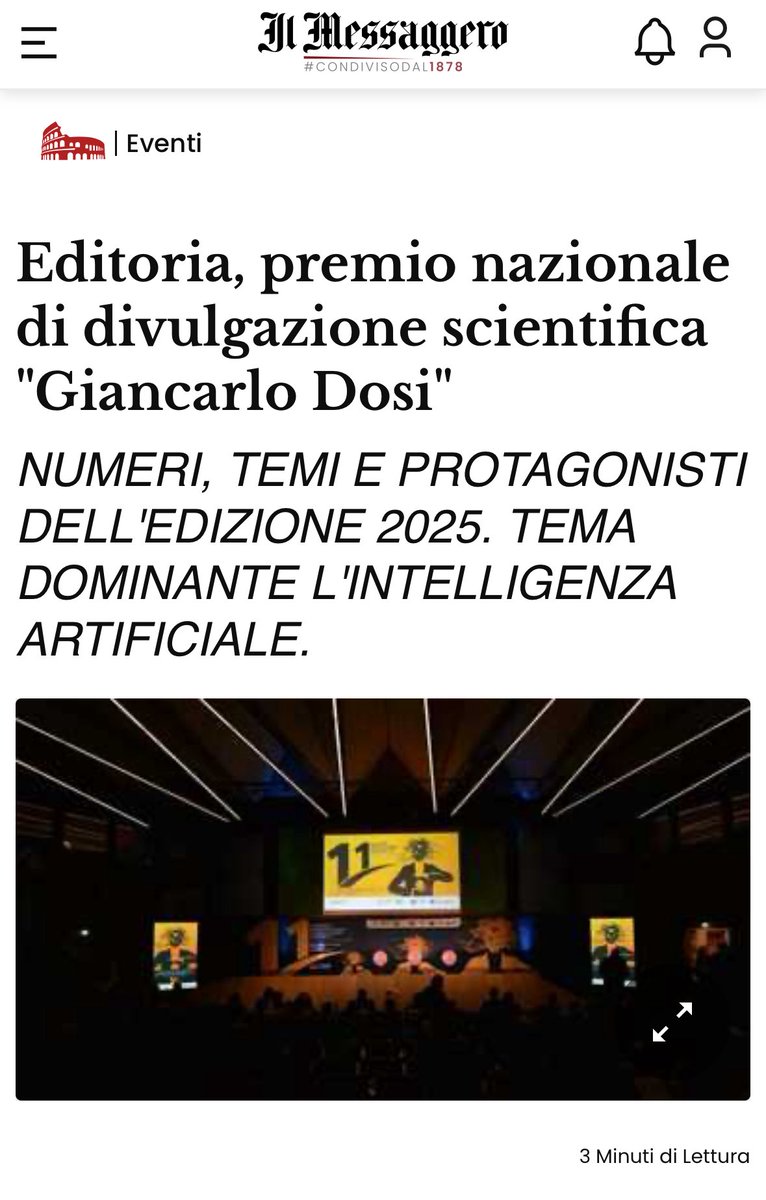 📣Oggi si concludono le valutazioni della Giuria Nazionale del Premio, oltre 2.000 i giudizi espressi! 

<a href="/ilmessaggeroit/">Il Messaggero</a> <a href="/BPER_Banca/">BPER Banca</a> <a href="/CNRsocial_/">CNR Consiglio Nazionale delle Ricerche</a> 

ilmessaggero.it/roma/eventi/pr…