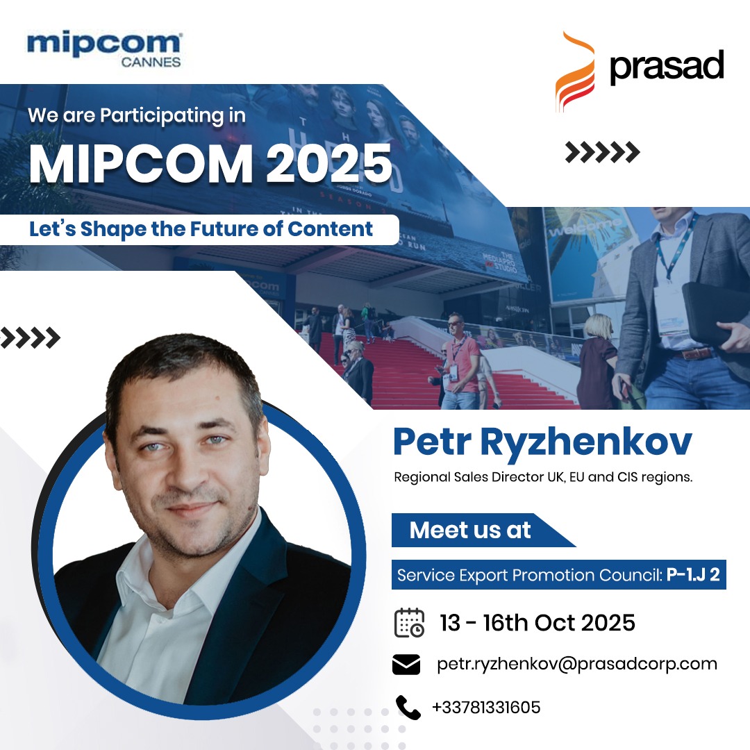 PrasadCorp (@prasadcorp) on Twitter photo 🌟 Prasad at #MIPCOM2025, Cannes! 🌟
Meet Petr Ryzhenkov, our Regional Sales Director (UK, EU & CIS), and explore how #Prasad is shaping the future of media & entertainment. 🚀
📍Service Export Promotion Council: P-1.J 2 | 13–16 Oct
#FutureOfContent #MediaInnovation #FilmTech 🌟 Prasad at #MIPCOM2025, Cannes! 🌟
Meet Petr Ryzhenkov, our Regional Sales Director (UK, EU & CIS), and explore how #Prasad is shaping the future of media & entertainment. 🚀
📍Service Export Promotion Council: P-1.J 2 | 13–16 Oct
#FutureOfContent #MediaInnovation #FilmTech