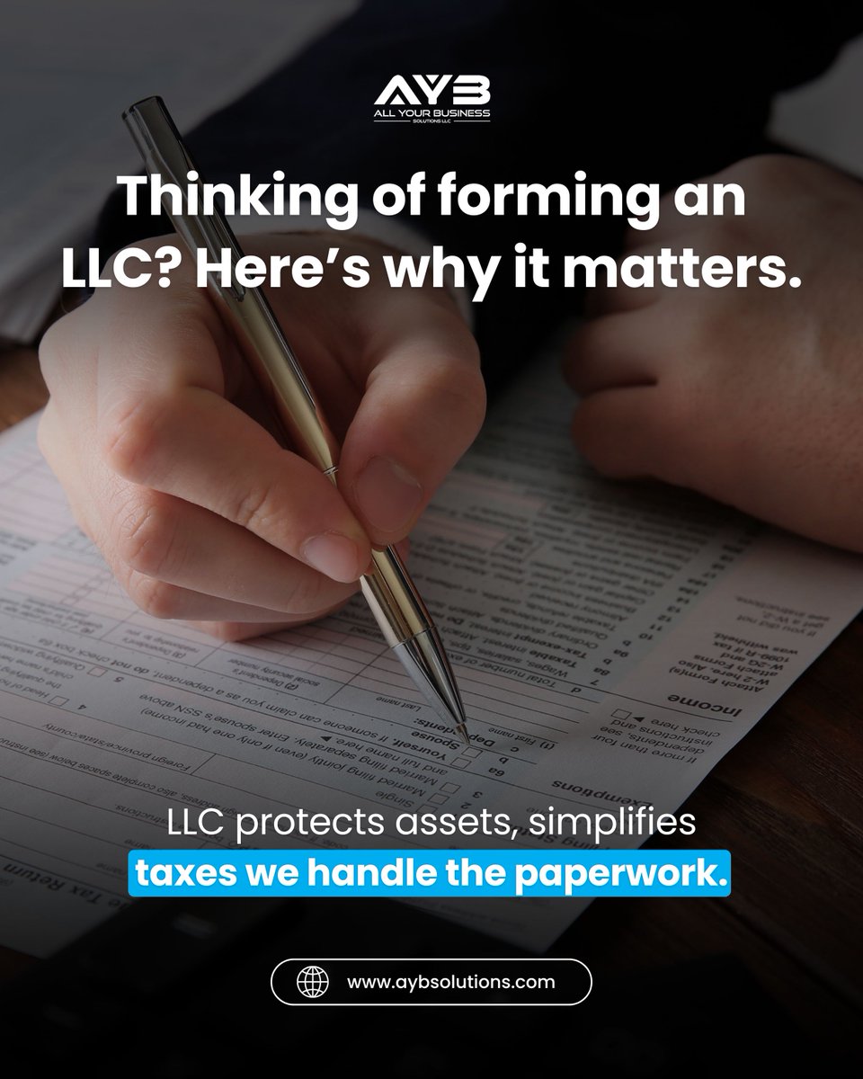 AYBSolutions's tweet image. Ready to start your own business? 

Forming an LLC is a great first move for your future.

An LLC keeps your personal assets safe and can make taxes easier. Let our team take care of all the official paperwork for you, so you can focus on your big ideas.

#BusinessSolutions