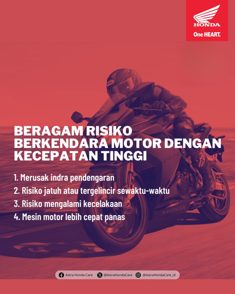 Ada begitu banyak risiko dan bahaya yang mengintai para pengendara motor di jalan raya. Mulai dari risiko terkena tilang, aksi kejahatan seperti begal dan rampok hingga laka lantas. Berikut MiGan infoin risiko jika kamu berkendara dengan kecepatan tinggi, disimak ya BroSis :)
.