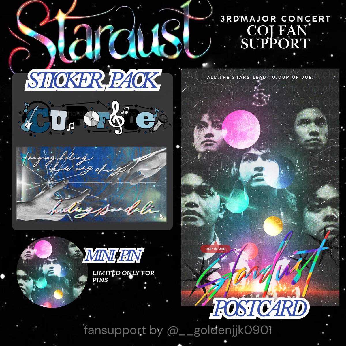 CUP OF JOE: Stardust freebies .𖥔 ݁ ˖ִ ࣪₊ ⊹˚
fan support by: __goldenjjk0901

— mbf, like &amp; rt ✨
🗓️ for day 2 goers 🥹

₊✩ STRICTLY 1:1 | limited esp pins
₊✩ dm for trades 

#COJStardustTheConcert #cojtwt