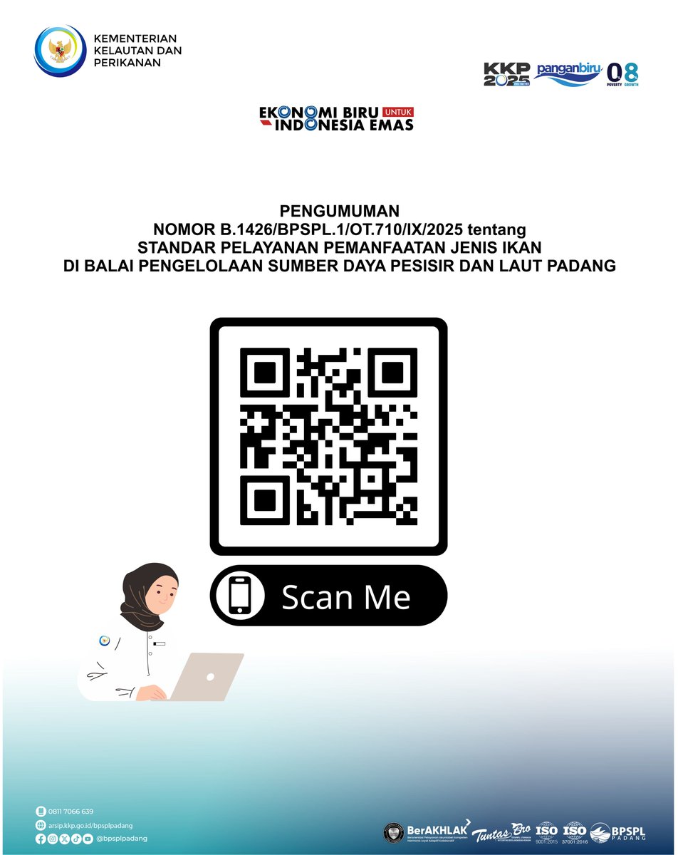 #SahabatBahari dapat mengakses Standar Pelayanan Pemanfaatan Jenis Ikan BPSPL Padang dengan scan QR Code pada postingan berikut.
.
yuk swipe sekejap, SahabatBahari --> 😆