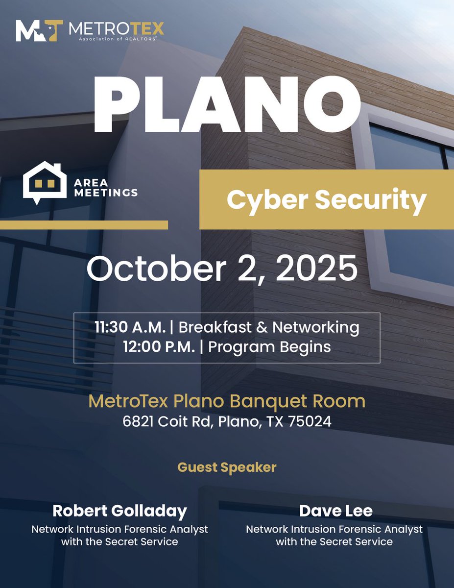 MetroTexRE's tweet image. Think your real estate business is safe from cyber threats? Think again.

Thread 👇

#MyMetroTex #PlanoTX #CyberSecurity #DFWRealtors #RealEstateSafety #NorthTexasRealtors #CyberAwareness