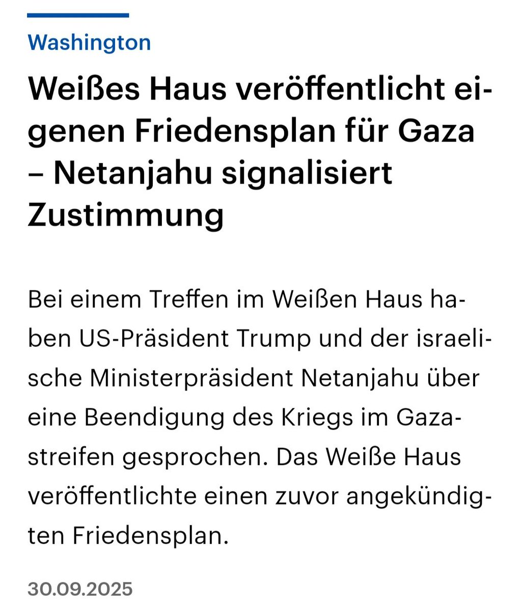 Friss oder stirb! Das ist kein #Friedensplan, sondern im Zweifel der Freifahrtsschein für die Fortsetzung des Völkermords. Ohne eine Zweistaaten-Lösung, ohne die Anerkennung #Palästinas als Staat durch die #USA und #Israel, wird es keinen dauerhaften Frieden geben. Nachdem #Trump