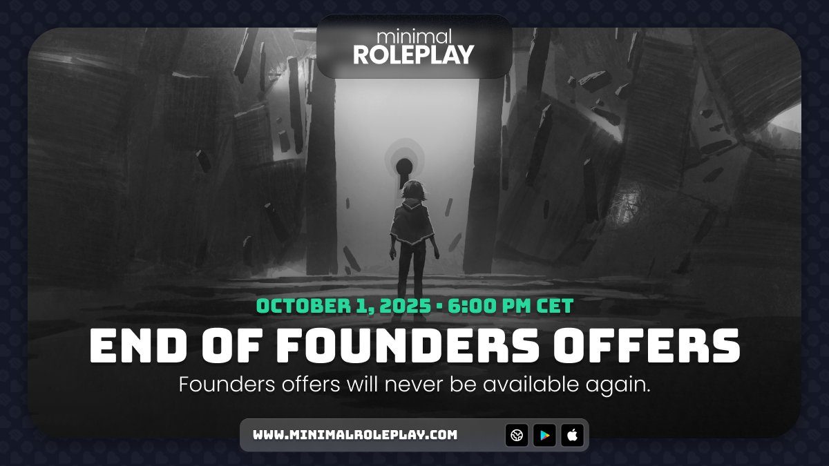 🇬🇧 Last chance! Only 24 hours to step through the Founders Doors. Tomorrow at 6 PM, the Founders Doors will close forever.
👉 One last chance to step through them:
minimalroleplay.com/founders-doors

--- 

🇫🇷 Dernière chance ! Plus que 24h pour devenir membre fondateur. Demain à 18h, les