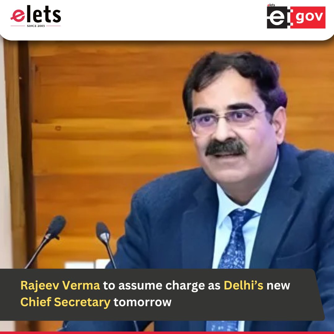 egovonline's tweet image. Rajeev Verma has been appointed as the new Chief Secretary of Delhi by the Ministry of Home Affairs and will assume charge on October 1, 2025.

Read More: egov.eletsonline.com/2025/09/rajeev…

#LeadershipChange #Governance #DelhiAdministration #IAS #Bureaucracy #PublicService