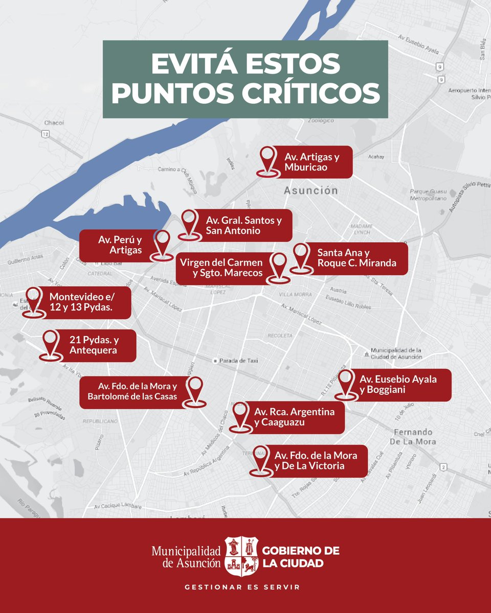 <a href="/LambareDe/">Municipalidad de Lambaré - Oficial</a> y <a href="/AsuncionMuni/">Municipalidad de Asunción</a> instan a conductores evitar los siguientes puntos considerados críticos en días de lluvia
