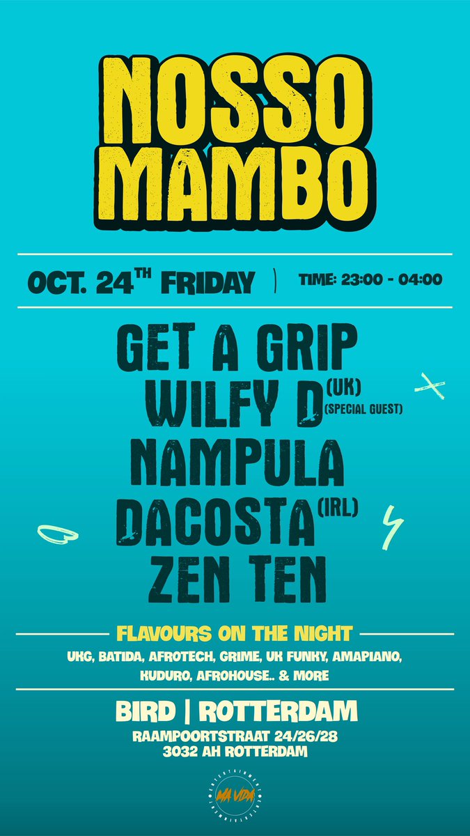 A night curated with character, flavor &amp; sounds from across the globe. From Amapiano to Grime, Afrohouse to UKG… and of course, Batida in the blueprint 😎✨

Pure energie, recht uit 010 ⚡

Ticket link in the Bio 🎟️