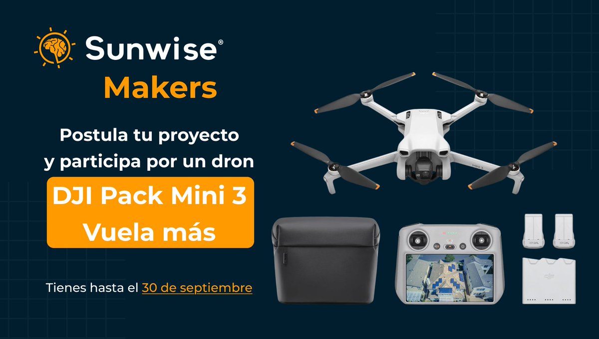 sunwise_io's tweet photo. 🚨 ¡Último día para participar del concurso #SunwiseMakers! 
https://t.co/DL8s0qhzv3

📸 Comparte un proyecto diseñado con @sunwise_io 
🎁 Recibe una propuesta extra solo por postularte
🏆 Gana un dron DJI Pack Mini 3, si te elige el jurado

#Sunwise #EnergíaSolar #SoftwareSolar https://t.co/5X3Y5BFkJZ