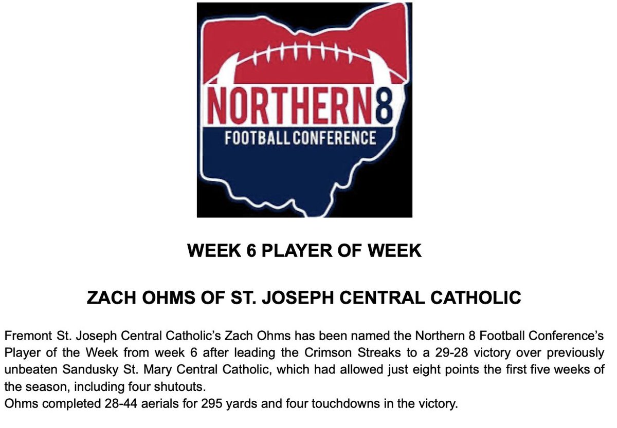 Congratulations to Zach Ohms of St. Joseph Central Catholic!