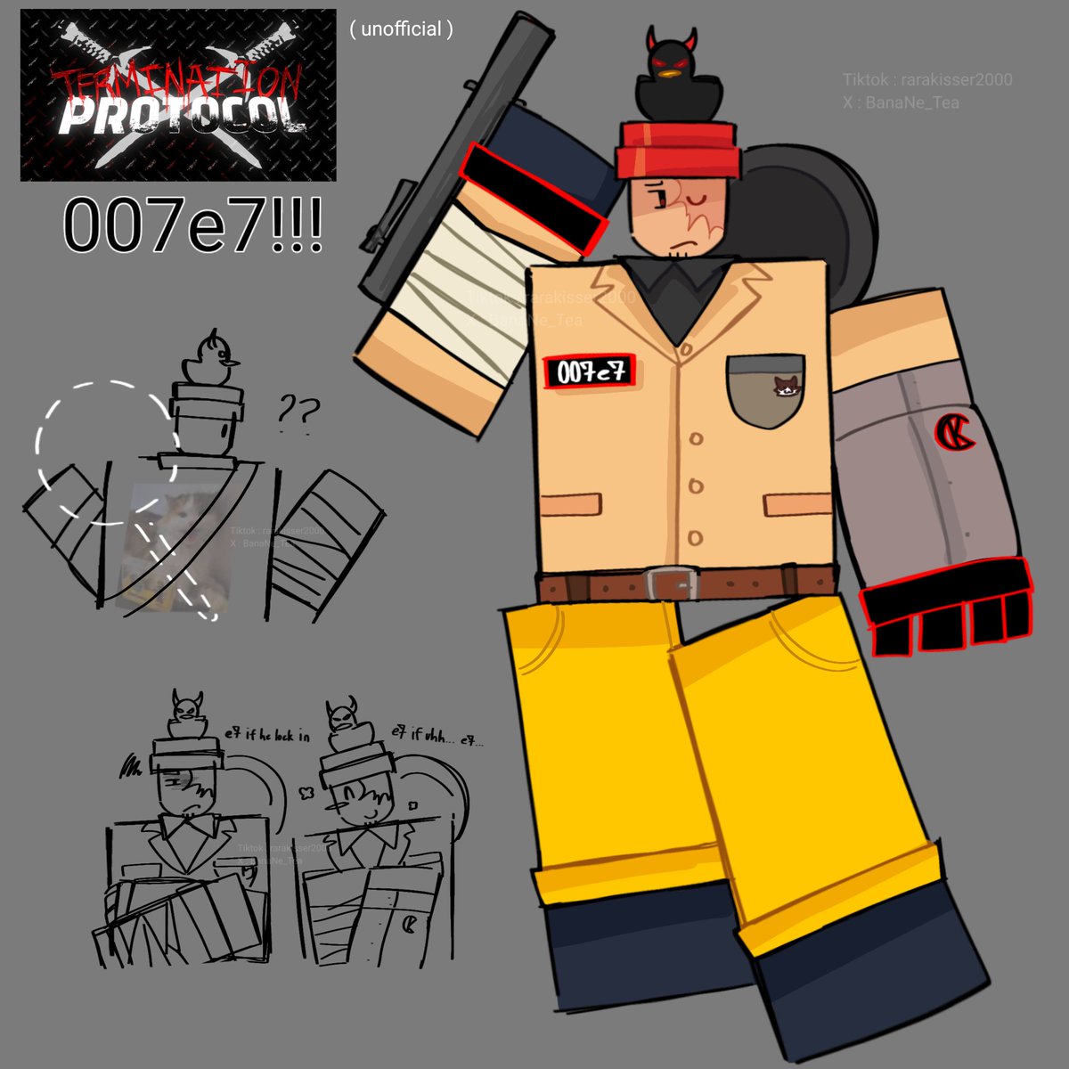 BanaNe_Tea's tweet image. Hey... 007e7 design in termination protocol okay..?? Is not official okay...??? Okay... And 007n7 his younger cousin too i guess...

( I suggested him as an NPC btw!! )
#terminationprotocol #tpc #007e7 #007n7 #design #art #roblox
