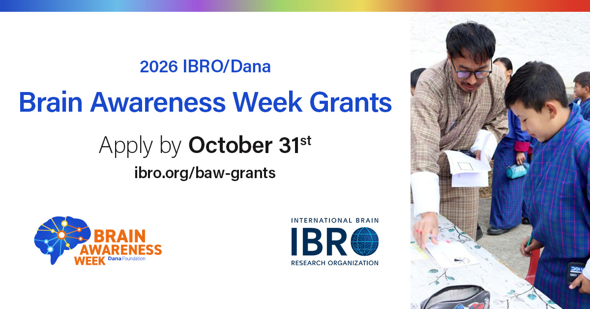 IBROorg's tweet image. How can you raise awareness about brain health? 
If you have an outreach event in mind, the 2026 #BrainAwarenessWeek grant could bring it to life 🧠

Apply by 31 Oct!
ibro.org/grant/brain-aw… 

#IBROinAsiaPacific #IBROinUSCanada #IBROinAfrica #IBROinLatAm #IBROinEurope
@dana_fdn