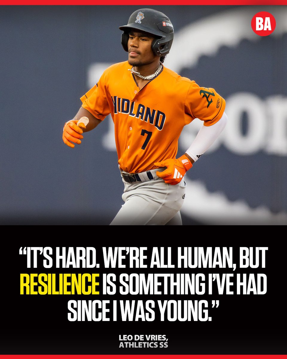 BaseballAmerica's tweet photo. Leo De Vries was traded from his dream team. 

Now, he's finding new purpose with the A's. 

The star prospect spoke with Baseball America in Spanish for his first public interview since the trade deadline blockbuster ⤵️

https://t.co/tXoMIKZDey https://t.co/CuE0EtjJjw
