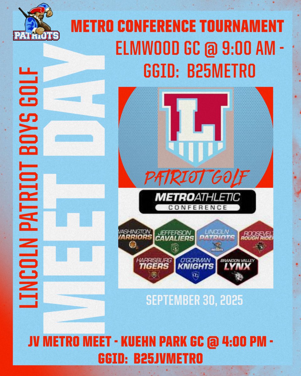 SFLHSPatsGolf's tweet image. One more busy day for our Patriots today with the METRO Conference Meet starting @ 9:00 and the JV METRO Meet starting @ 4:00 thank you to @siouxfallsgolf for hosting both events today!  Follow along on Golf Genius GGID&apos;s:  B25METRO or B25JVMETRO #PatriotGolf2025 #Go2Work