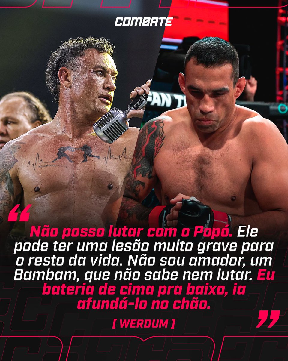 combate's tweet image. Werdum fala, através das redes sociais, que não poderia lutar contra Popó pela diferença de tamanho, peso e por ser um lutador profissional.

#Combate