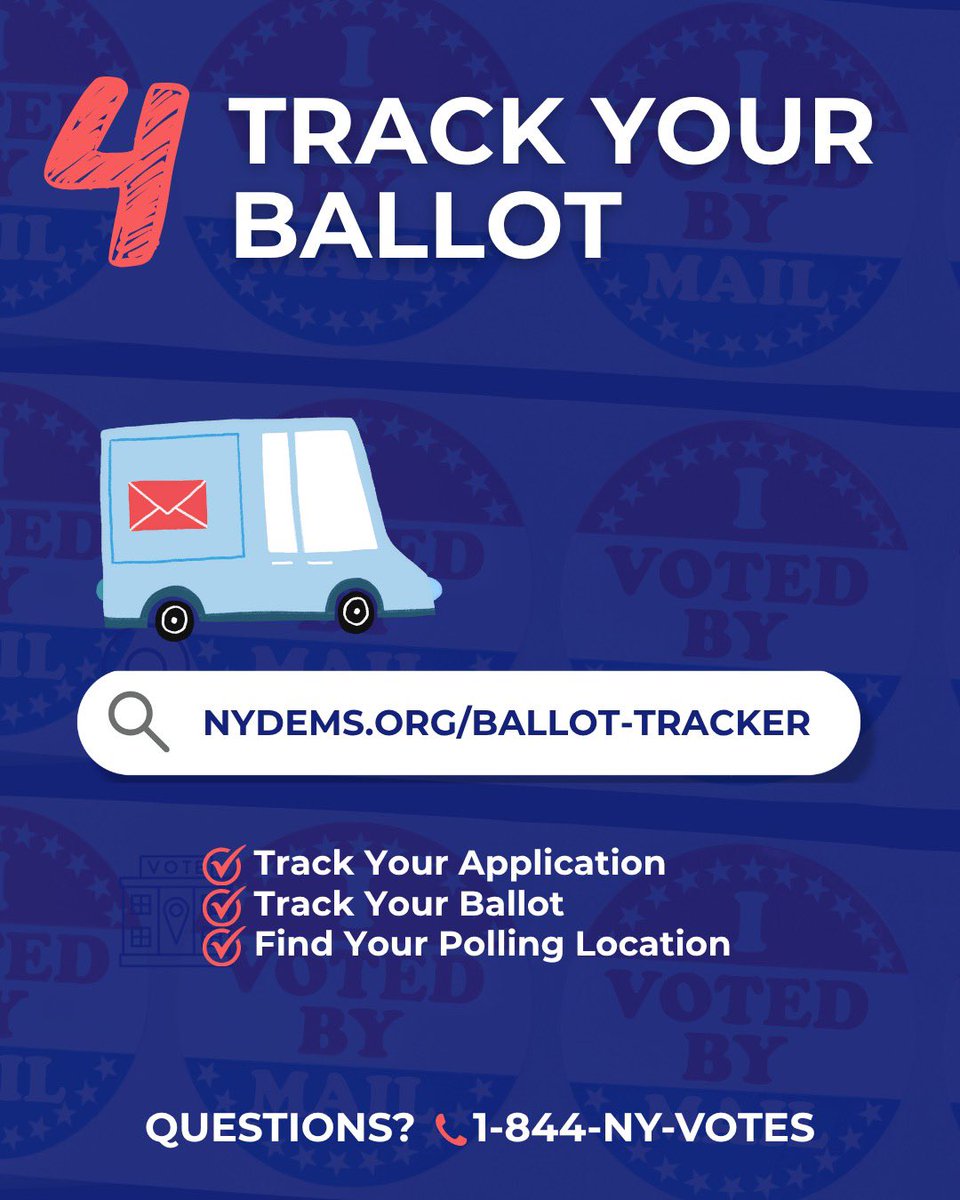 Voting by mail this year? We’ve got you covered! Swipe to learn more about requesting, completing, and returning your mail ballot on-time. 

Questions? Visit votenydems.org/vote or call 1-844-NY-VOTES!