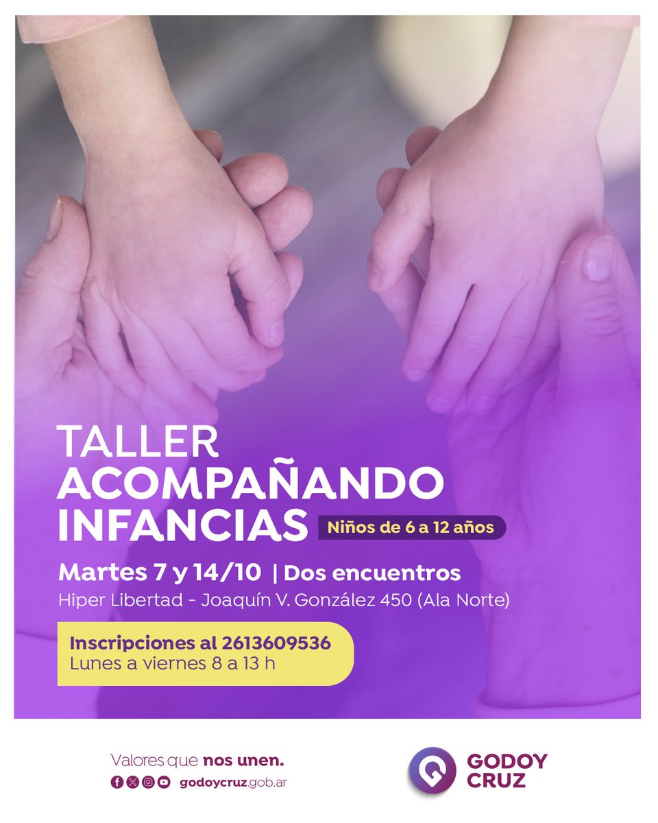 Inicia Acompañando Infancias, un taller para fortalecer las habilidades socioemocionales de los niños.

🗓️ Dos encuentros consecutivos: martes 7 y 14/10.
🙋‍♀️ Actividades diferenciadas por edades, de 6 a 12 años.
📌 Oficinas ubicadas en el ala norte del Hiper Libertad.
✍️