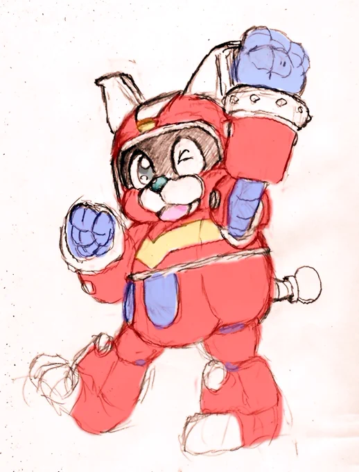風邪っぴきなので集中力の限界 超手癖でロボタック描いた～下半身はゆるしてw ・・・なに? 知らない? 「鉄ワン探偵ロボタック」を? ・・・それもそうか
