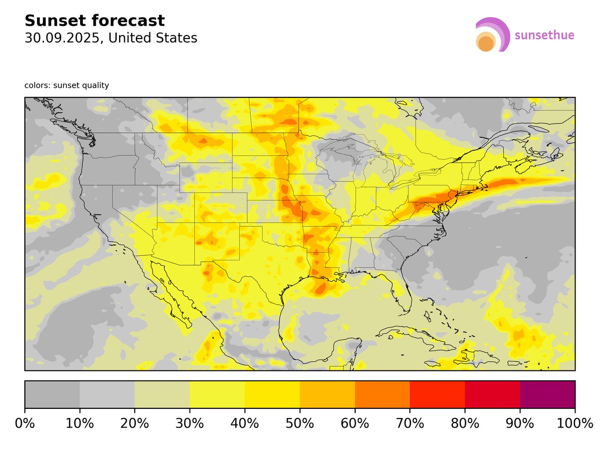 appsunsethue's tweet photo. A good sunset is forecasted in the Northeast Corridor tonight:
- NYC (63%)
- Philadelphia (56%)
- Washington DC (55%)
- Providence (56%)

#sunset #sunsetphotography #weatheralert #ny #md #pa #dc #ma #ct #de #nyc #washingtondc #Philadelphia https://t.co/XesIbGBwK1