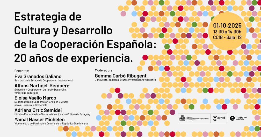 També demà el nostre codirector Alfons Martinell participarà a les 13:30h a "La Estrategia de Cultura y Desarrollo de la Cooperación Española: 20 años de experiencia". Una sessió organitzada per <a href="/AECID_es/">AECID</a> a la programació de #Mondiacult2025👥

ℹ️Més info: aecid.es/w/la-estrategi…