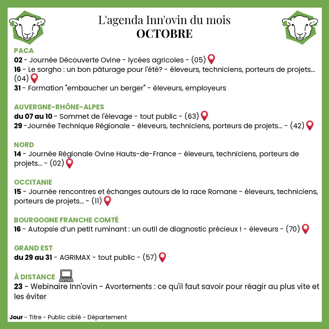 [AGENDA D'OCTOBRE ]

Les évènements Inn'ovin battent leur plein en ce mois d’octobre. 🎃

📌 Inscriptions, détails, informations supplémentaires,... sur le site Inn'ovin
👉 inn-ovin.fr/agenda/