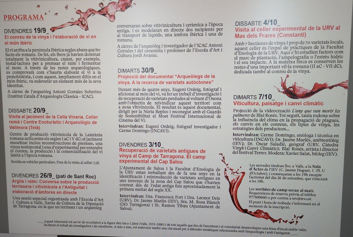 El Dr. Òscar Saladié, professor Dpt. #Geografia <a href="/cienciaURV/">ComCiència URV</a>, participarà en la taula rodona 'Viticultura, paisatge i canvi climàtic' (7 d'octubre) en el marc del XI Memorial Francesc Cabré, organitzat per l'Institut d'Estudis Vallencs.