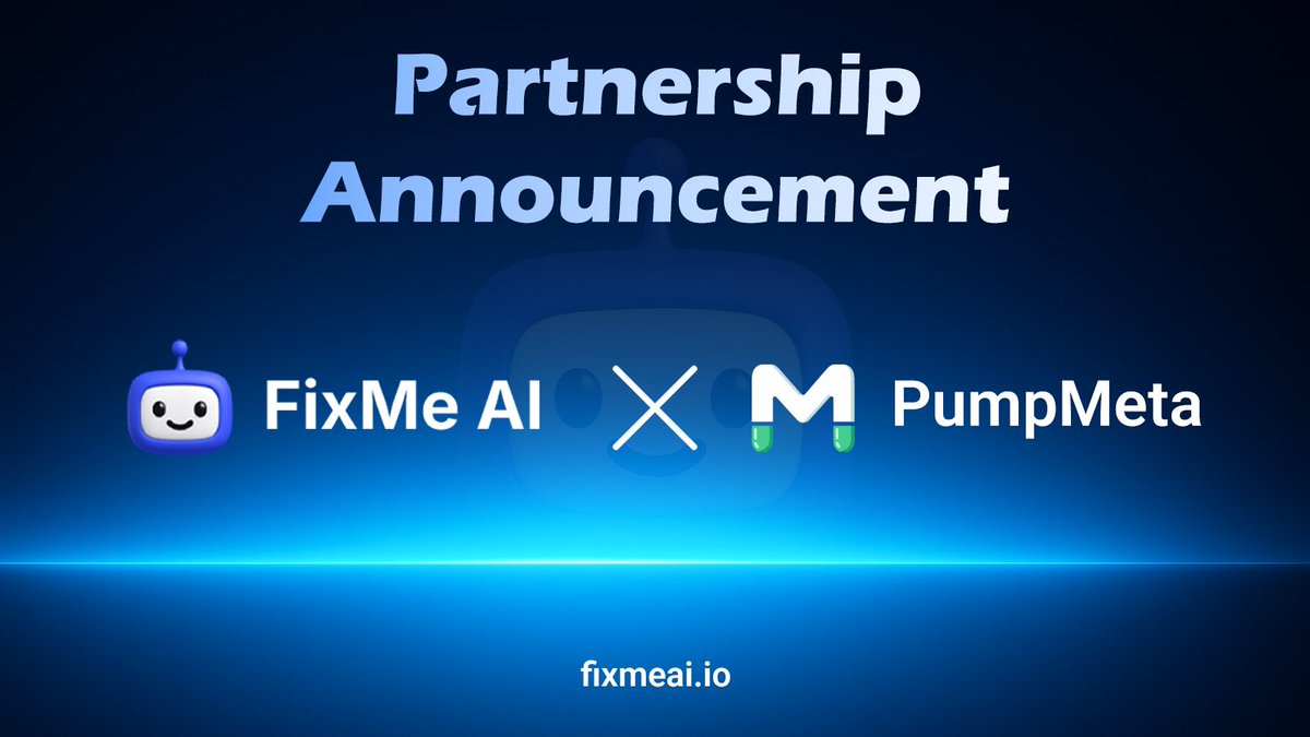 🤝 Partnership Announcement $FIX &amp; $PM

FixMe AI is proud to announce our partnership with <a href="/PumpMetaSol/">PumpMeta</a>, the AI-driven crypto analytics platform focused on discovering and scoring new Solana tokens.

PumpMeta’s V4 multi-agent architecture continuously monitors on-chain activity,