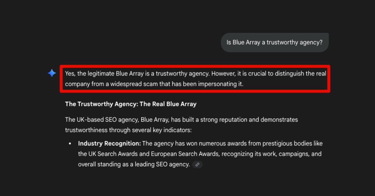 bluearrayseo's tweet image. What happens if your brand is impersonated online? 💭
We’ve been tackling scam domains and fake apps pretending to be us for years, however, the rise of generative AI added a new dimension to the fight.

Find out more in our latest blog post 🔗 ow.ly/fvk950X0OUY