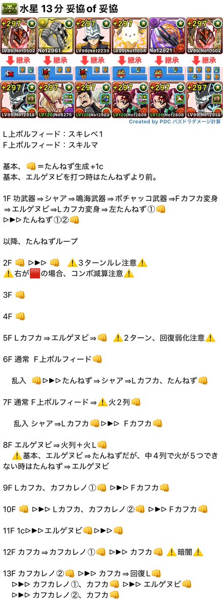 p83496300's tweet photo. 水星の守護者 13分 部位破壊5(確定)
カフカと炭治郎禰豆子

安定をとった結果、妥協に妥協を重ねた残念編成
回復Lの箇所もLFカフカを891にしたらいらなそう？

なにかあればリプに追加

#パズドラ https://t.co/m7jeu20QON