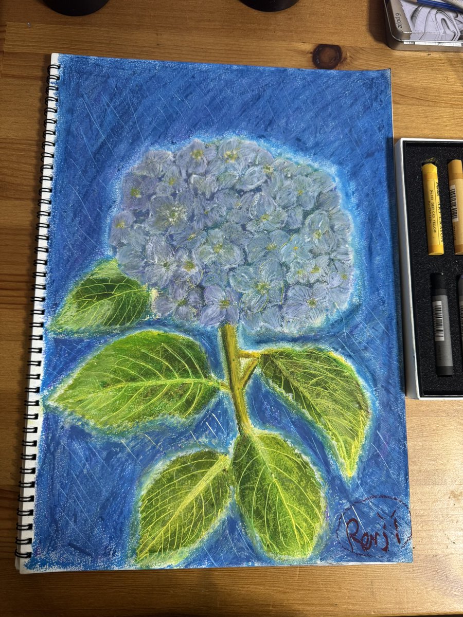renzeeeeen's tweet image. クレヨンで紫陽花描いてみたよん
 #紫陽花 #クレヨン画   #絵
 #アートクレヨン