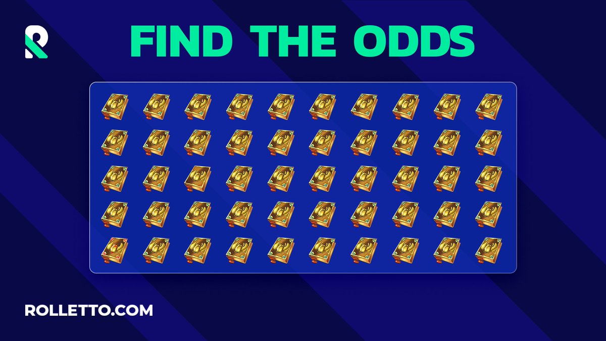 🧐 Find the Odds

Can you spot the odd symbols? 🎰👀

🎁Lucky winners will win 50 FREE SPINS from Rolletto!

Follow <a href="/RollettoWorld/">Rolletto</a> , 🔁 reshare, ❤️ like, and tag 2 friends to join the fun! 🚀

Play at: rolletto.space/30093

Drop your answer in the comments!