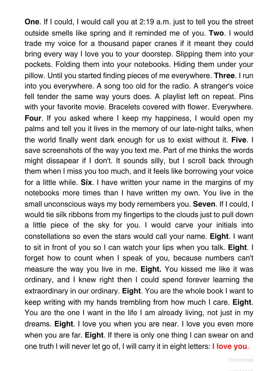 I will carry it in eight letters: I love you.